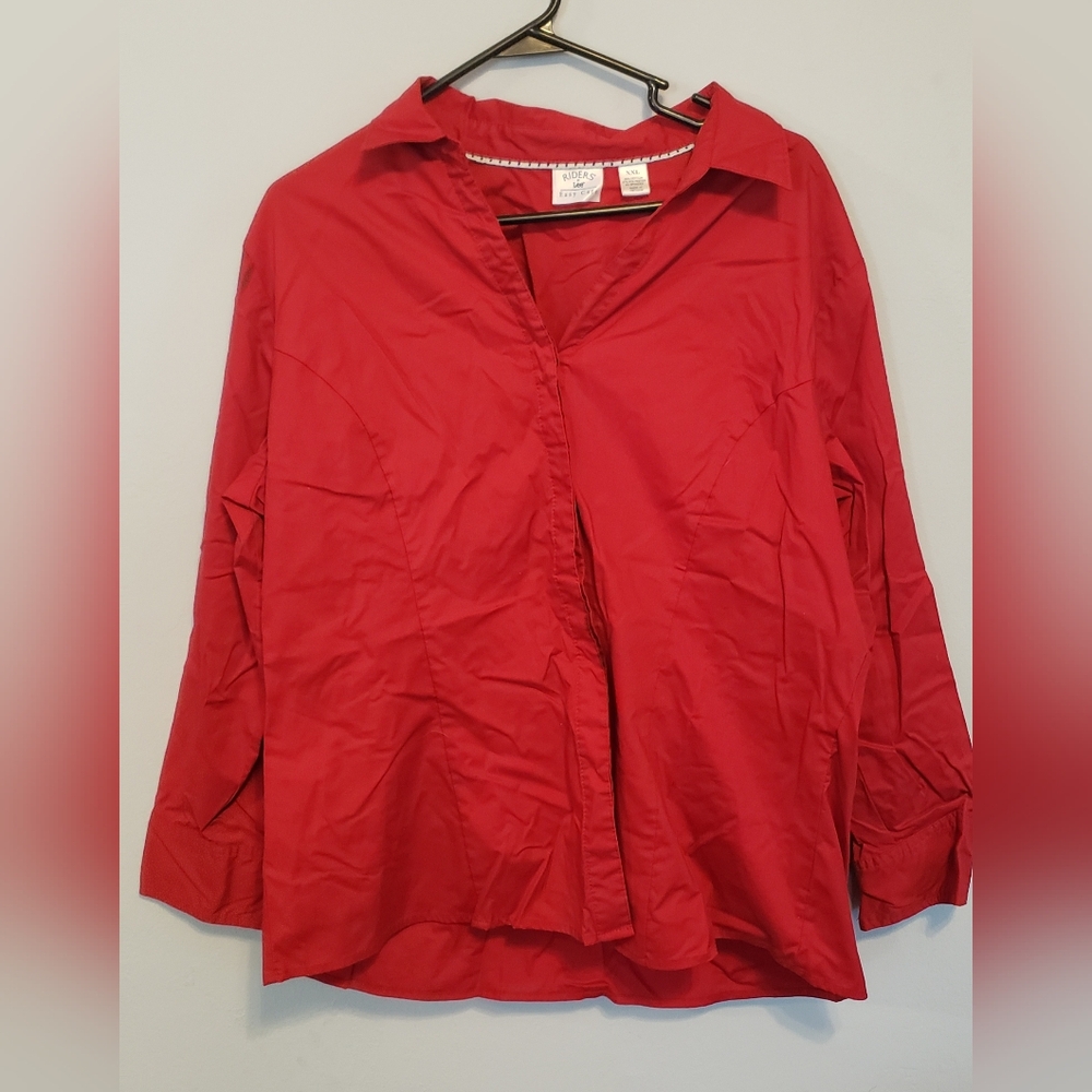 RIDERS BLOUSE RED 3/4 SLEEVE POLY/COTTON STRETCH SIZE 2X